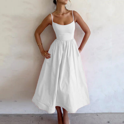 Robe Femme Midi Fluide à Bretelles – Été