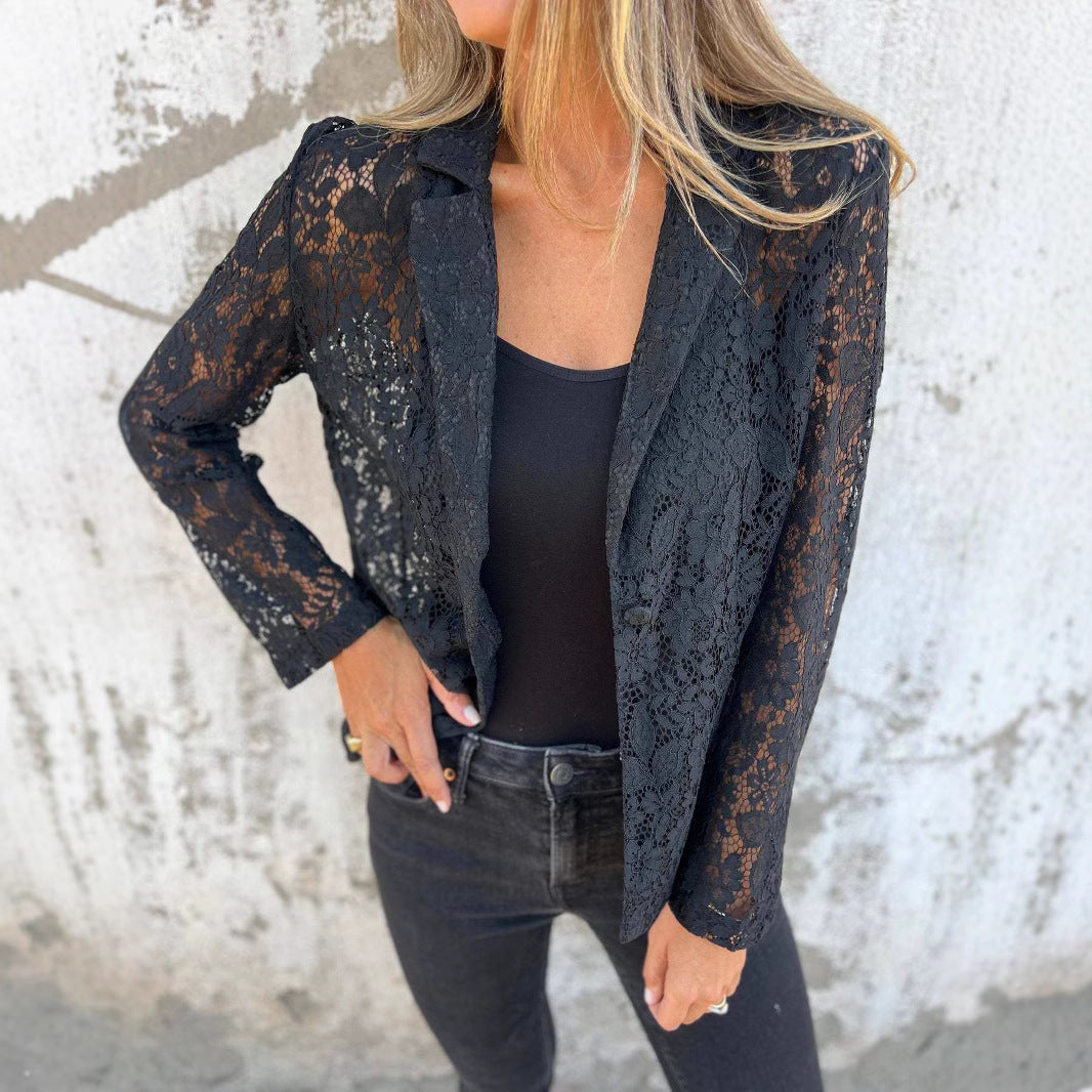 Blazer Femme en Dentelle Élégant Manches Longues