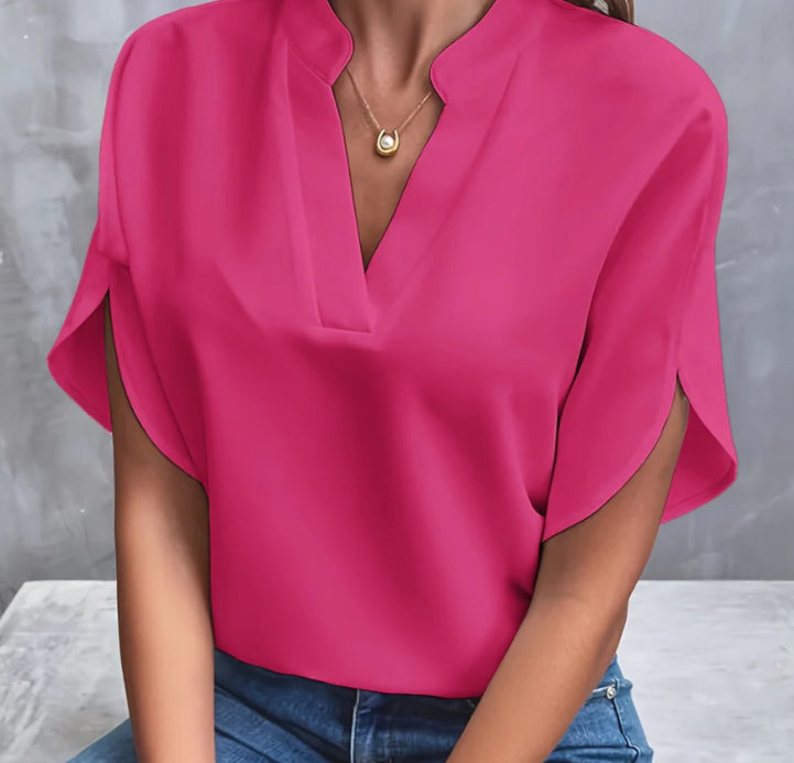 Blouse Chiffon d'Été à Manches Courtes – Col V Élégant et Confortable