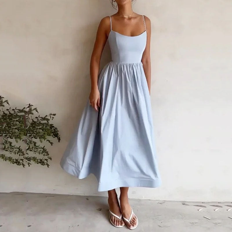 Robe Femme Midi Fluide à Bretelles – Été