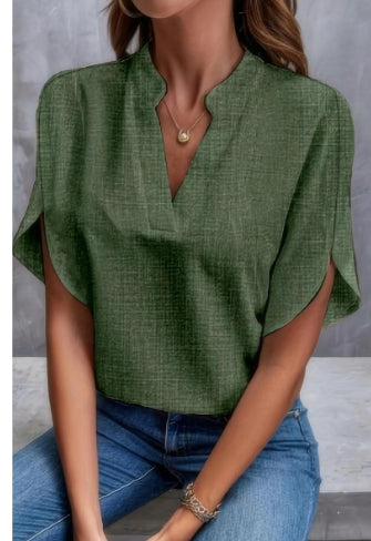 Blouse Chiffon d'Été à Manches Courtes – Col V Élégant et Confortable