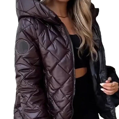Veste Femme Courte Matelassée à Capuche Chaude