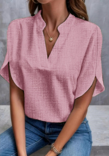 Blouse Chiffon d'Été à Manches Courtes – Col V Élégant et Confortable
