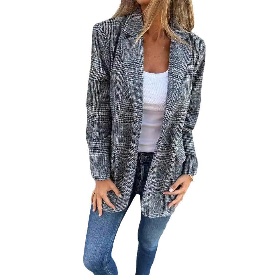 Blazer Femme Pied-de-Poule Chic & Décontracté