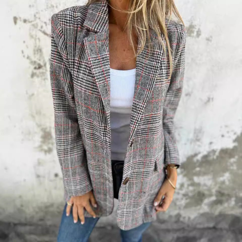 Blazer Femme Pied-de-Poule Chic & Décontracté