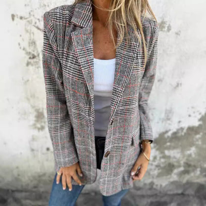 Blazer Femme Pied-de-Poule Chic & Décontracté
