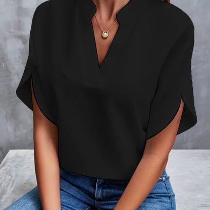 Blouse Chiffon d'Été à Manches Courtes – Col V Élégant et Confortable