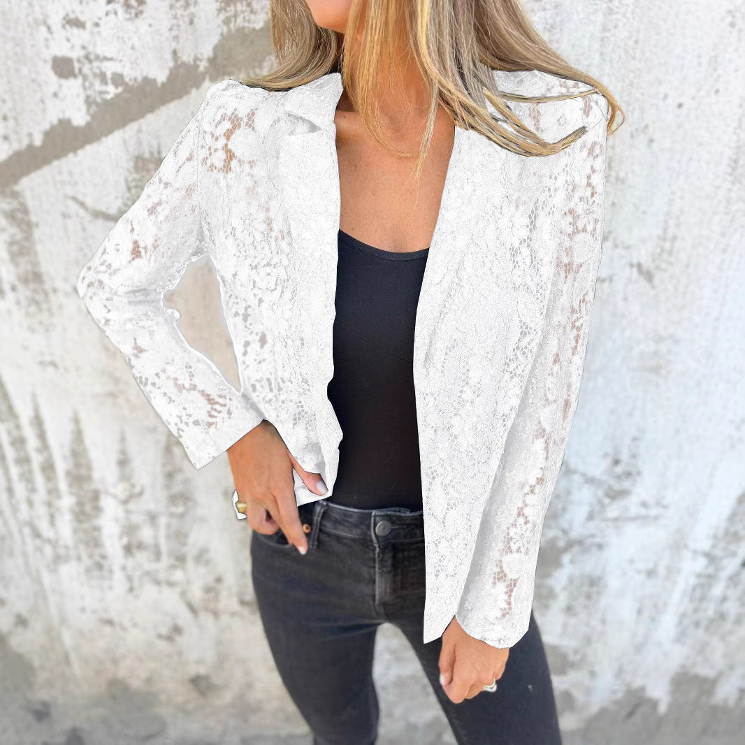 Blazer Femme en Dentelle Élégant Manches Longues