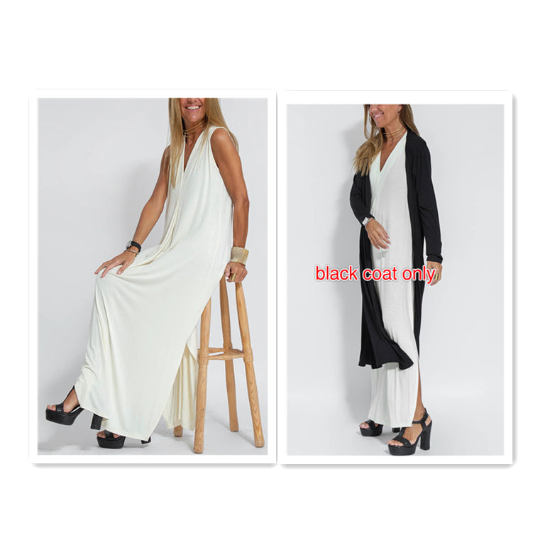 Ensemble Femme Robe Longue & Cardigan Fluide Col V