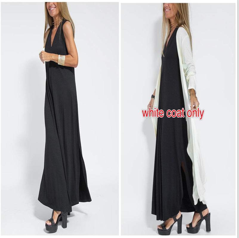 Ensemble Femme Robe Longue & Cardigan Fluide Col V