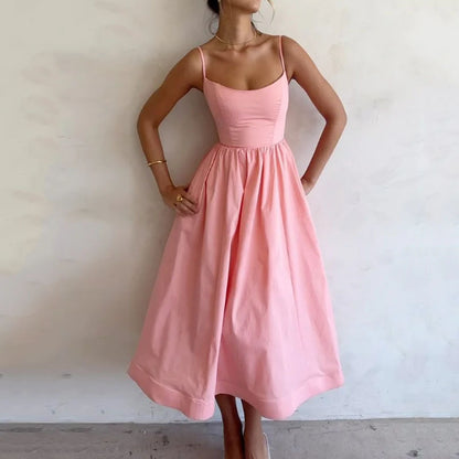 Robe Femme Midi Fluide à Bretelles – Été