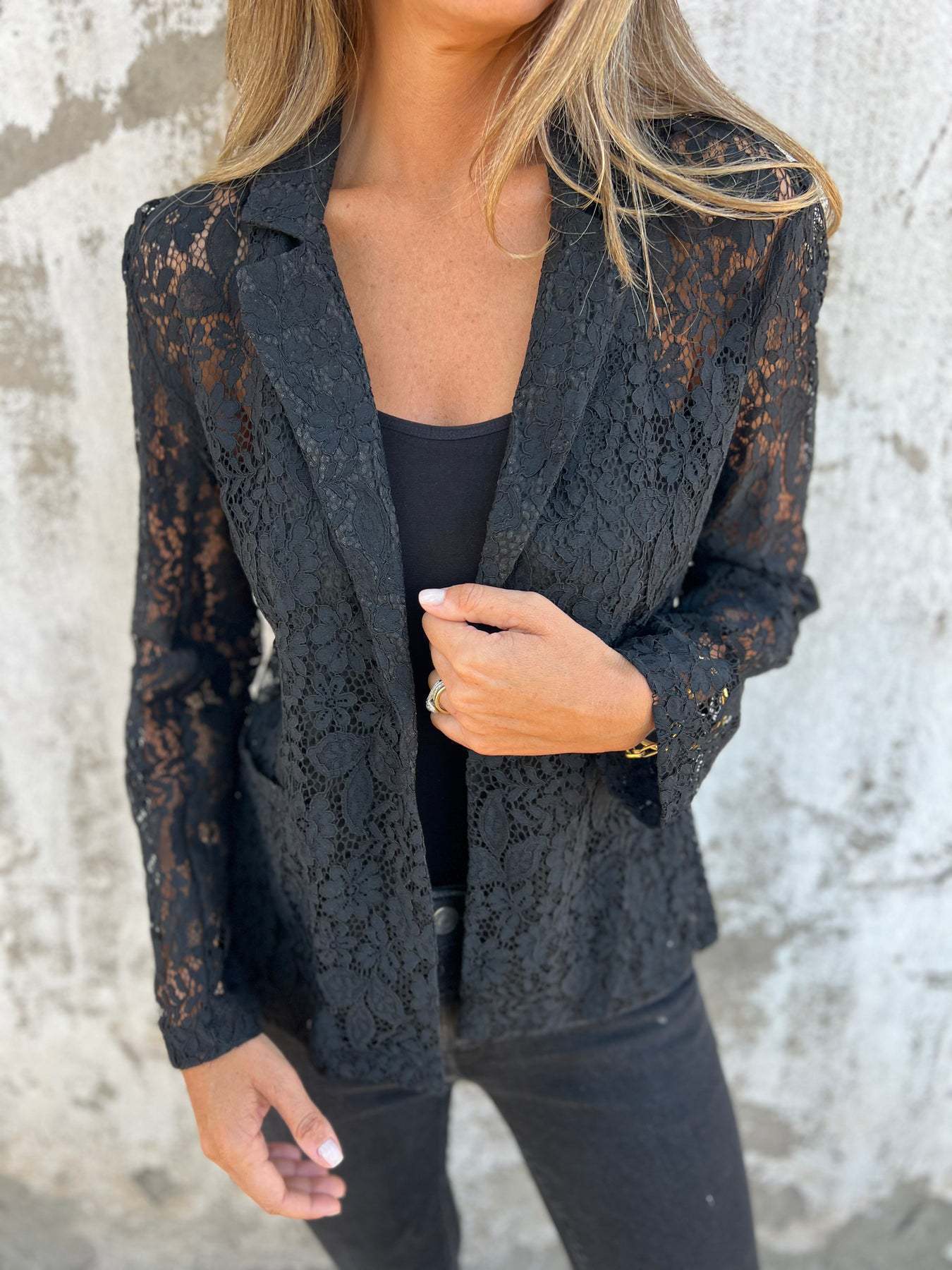 Blazer Femme en Dentelle Élégant Manches Longues