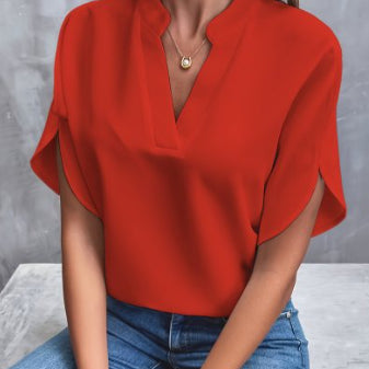 Blouse Chiffon d'Été à Manches Courtes – Col V Élégant et Confortable