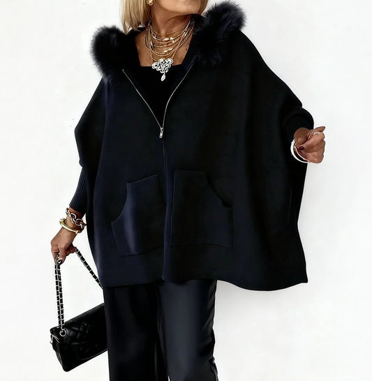 Cardigan Femme à Capuche Zippé avec Poches Chaud