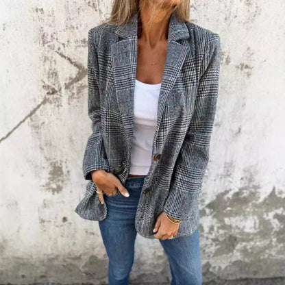 Blazer Femme Pied-de-Poule Chic & Décontracté