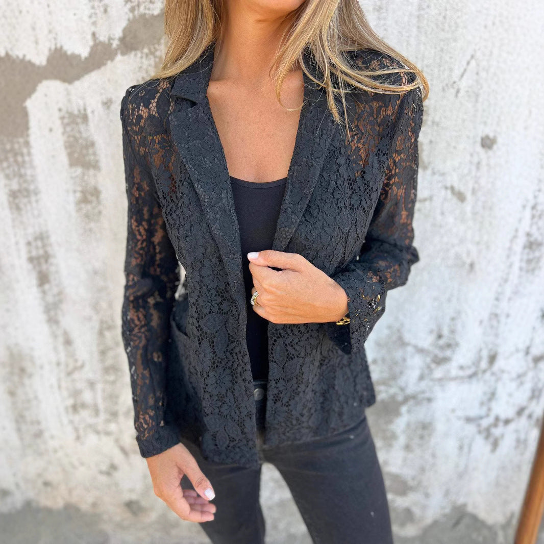 Blazer Femme en Dentelle Élégant Manches Longues