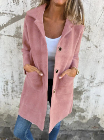 Manteau femme à col polo, poches avant, coupe mi-longue – Style élégant et décontracté