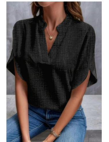 Blouse Chiffon d'Été à Manches Courtes – Col V Élégant et Confortable