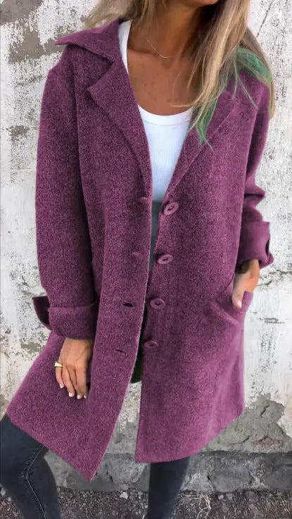 Manteau femme à col polo, poches avant, coupe mi-longue – Style élégant et décontracté