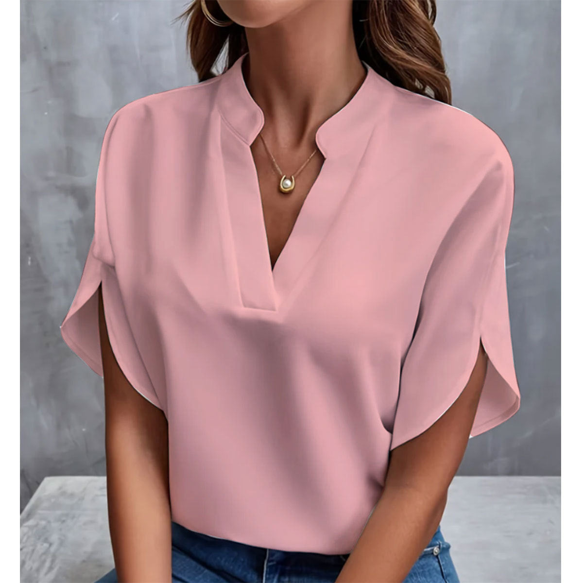 Blouse Chiffon d'Été à Manches Courtes – Col V Élégant et Confortable