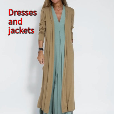 Ensemble Femme Robe Longue & Cardigan Fluide Col V